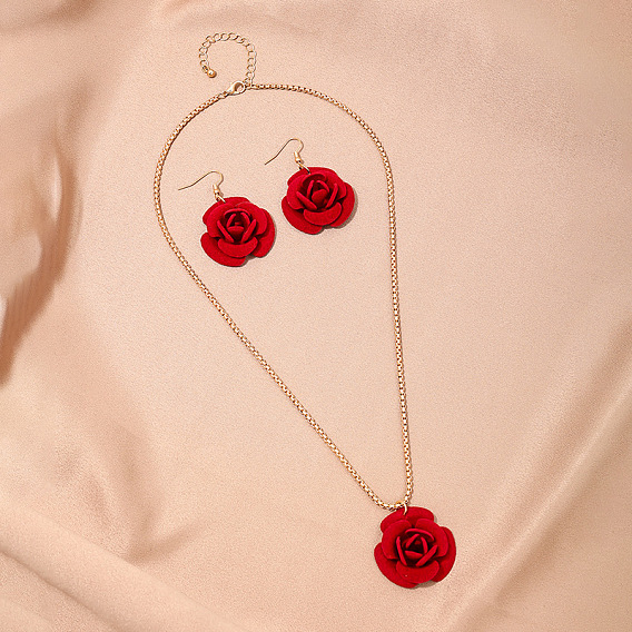 Комплекты из розового железа и пластика с подвесками и висячими серьгами для женщин