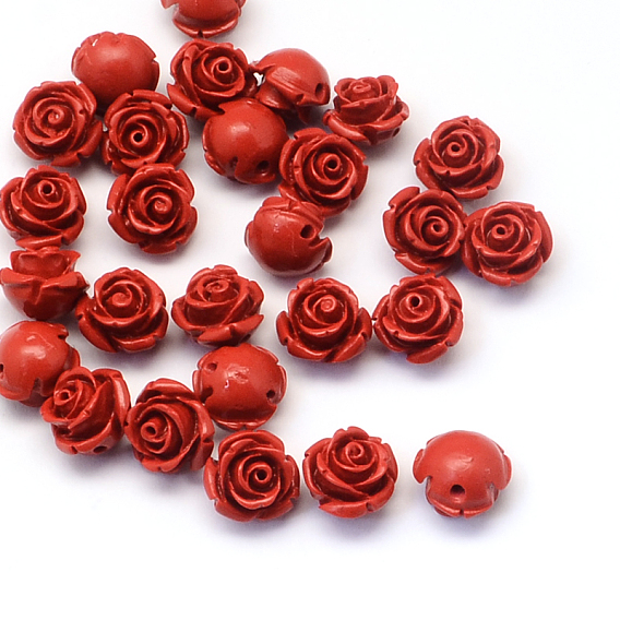 Perles fleur de cinabre, 11~12x9mm, Trou: 1~2mm