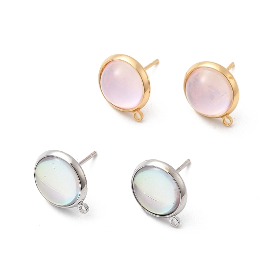 Серьги-гвоздики из латуни и стекла, с петлей, полукруглый, без никеля 