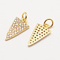Brass Micro Pave Grade AAA Cubic Zirconia Charms, Long-Lasting Plated, Triangle, Cadmium Free & Nickel Free & Lead Free