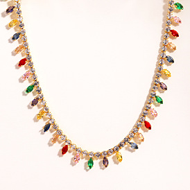 Латунные теннисные колье с инкрустацией кубическим цирконием, подвеской в виде конского глаза и каплевидной бахромой для женщин., золотые