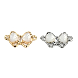 Brass Clear Cubic Zirconia Pave Natural Shell Bowknot Connector Charms