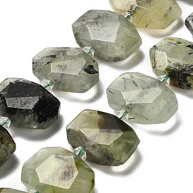 Natural Prehnite Beads Strands, with Glass Beads, Faceted, Rectangle