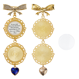 Tibetan Style Alloy & Glass Flat Round Photo Bouquet Hanging Ornaments, with Satin Ribbon and Zinc Alloy Loop