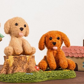 Kit de démarrage de feutrage à l'aiguille en forme de chien de dessin animé, avec œillet en plastique et mousse, kit de feutrage à l'aiguille pour les arts débutants