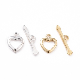 Eco-friendly Brass Toggle Clasps, Cadmium Free & Lead Free, Long-Lasting Plated, Heart