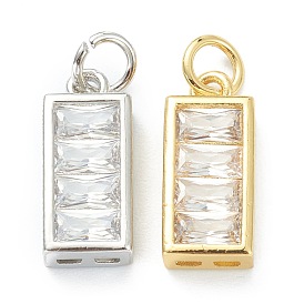 Brass Micro Pave Clear Cubic Zirconia Charms,Long-Lasting Plated, Rectangle
