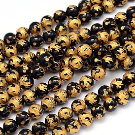 Rondes naturelles agate noire perles brins, avec motif de dragon sculptée, pour la création des bijoux buddha  , teints et chauffée