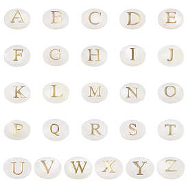 26 шт. 26 стили овальные бусины из натуральных ракушек, с золотыми эмалевыми буквами, белые