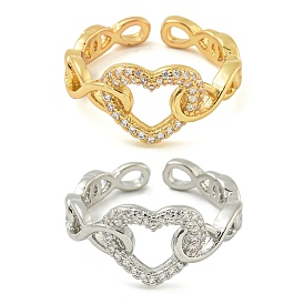 Heart Brass Micro Pave Clear Cubic Zirconia Hollow Open Cuff Rings for Women