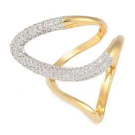 Brass Micro Pave Clear Cubic Zirconia Cuff Rings, for Women