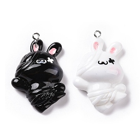 Opaque Resin Pendants, Cute Rabbit Charms, with Platinum Tone Iron Loops