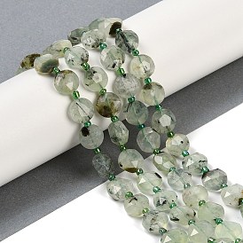 Natural Prehnite Beads Strands, Faceted Pentagonal Cut, Flat Round, with Seed Beads