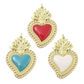 Rack Plating Brass Enamel Pendants, with Jump Ring, Long-Lasting Plated, Cadmium Free & Lead Free, Real 18K Gold Plated, Sacred Heart Charm