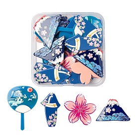 24 pcs 4 pendentifs acryliques de style, 3 j imprimé, volcan & kimono & éventail & fleur
