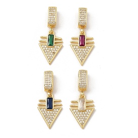 Brass Micro Pave Cubic Zirconia European Dangle Pendants, Triangle Charms