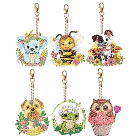 Animals DIY Diamond Painting Keychain Kit, Including Resin Rhinestones Bag, Diamond Sticky Pen, Tray Plate and Glue Clay