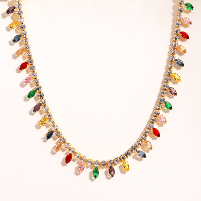 Латунные теннисные колье с инкрустацией кубическим цирконием, подвеской в виде конского глаза и каплевидной бахромой для женщин., золотые