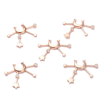 Brass Micro Pave Cubic Zirconia Pendants, Long-Lasting Plated, Star