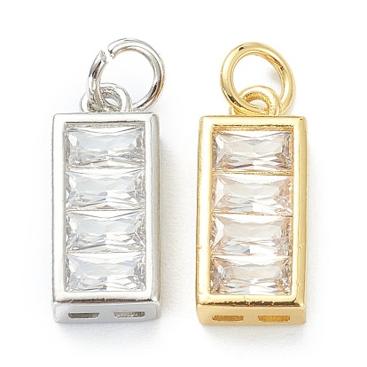 Brass Micro Pave Clear Cubic Zirconia Charms,Long-Lasting Plated, Rectangle