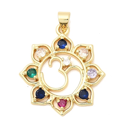 Латунные микро проложить кубического циркония подвески, цветок с ом-амулетами, долговечный, стойки покрытие, без свинца и без кадмия