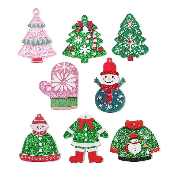 Рождественские акриловые подвески, с блеском порошок