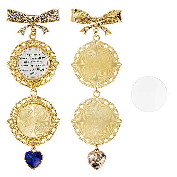 Tibetan Style Alloy & Glass Flat Round Photo Bouquet Hanging Ornaments, with Satin Ribbon and Zinc Alloy Loop