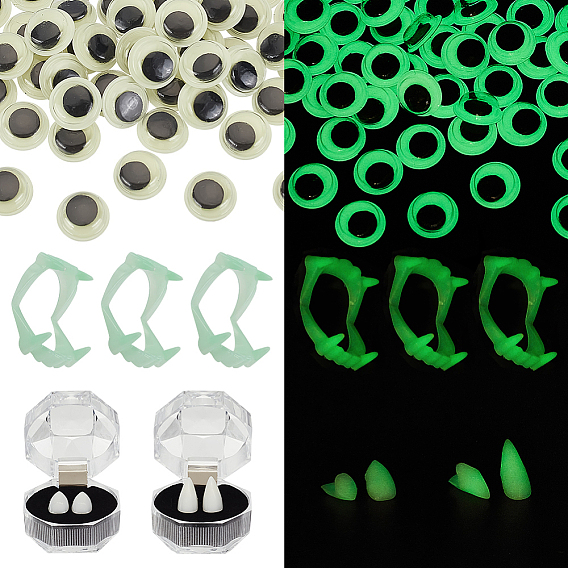 Наборы для украшения вечеринки своими руками, включая реквизит для вечеринки в виде вставного зуба из смолы, пластиковая модель зубов, Светящиеся пластиковые кабошоны для глаз