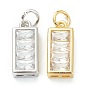 Brass Micro Pave Clear Cubic Zirconia Charms,Long-Lasting Plated, Rectangle