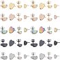 40Pcs 10 Style PVD Vacuum Plating 304 Stainless Steel Stud Earring Findings, with Ear Nuts/Earring Backs and Hole, Textured Heart Shape with Fish Scale