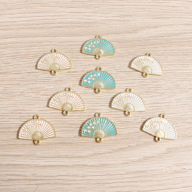 10Pcs Alloy Enamel Connector Charms, Flower Chinese Fan Links