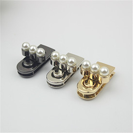 Zinc Alloy Twist Bag Lock Purse Catch Clasps, with Imitation Pearl, for DIY Bag Purse Hardware Accessories