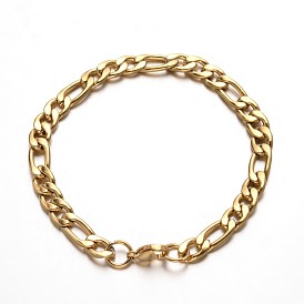 304 Stainless Steel Figaro Chains Bracelets, with Lobster Claw Clasps, 8-1/8 inch(205mm)
