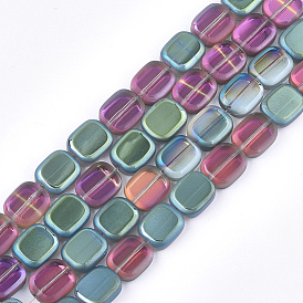 Frosted Electroplate Glass Beads Strands, Rectangle