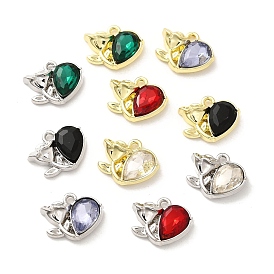 Подвески из сплава , сердце, с горным хрусталем и стеклом, стойки покрытие, без свинца, без кадмии и без никеля, граненые