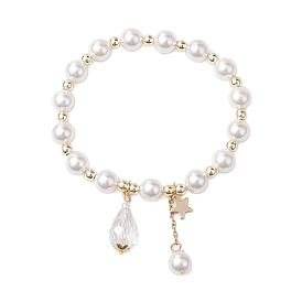 8mm Round Shell Pearl Beaded Stretch Bracelets, AB Color Teardrop Glass Charm Bracelets for Women