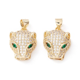 Brass Micro Pave Cubic Zirconia Pendants, Long-Lasting Plated, Cadmium Free & Lead Free, Leopard