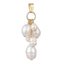 Подвески из натурального пресноводного жемчуга, подвески в виде рисовых бусин с кисточками, с 304 фурнитурой из нержавеющей стали, цветочный белый