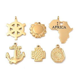 304 подвески из нержавеющей стали, золотые, карта/крест/цветок/якорь и штурвал