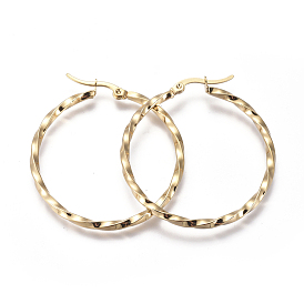 201 Stainless Steel Hoop Earrings, with 304 Stainless Steel Pin, Hypoallergenic Earrings, Twisted Ring Shape