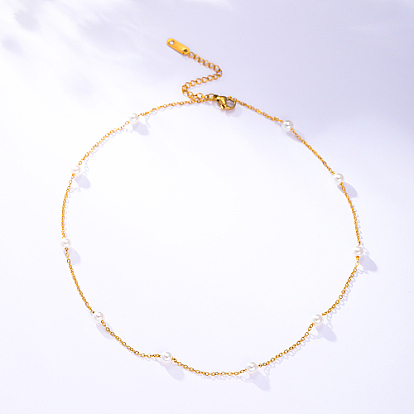 Stainless Steel Chain Necklace with Imitation Pearl Beaded for Women