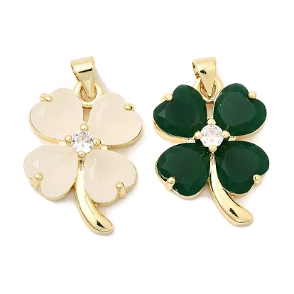 Латунь стекло кулоны, клевер, с кубического циркония, долговечный, стойки покрытие, без свинца и без кадмия, реальный 18 k позолоченный