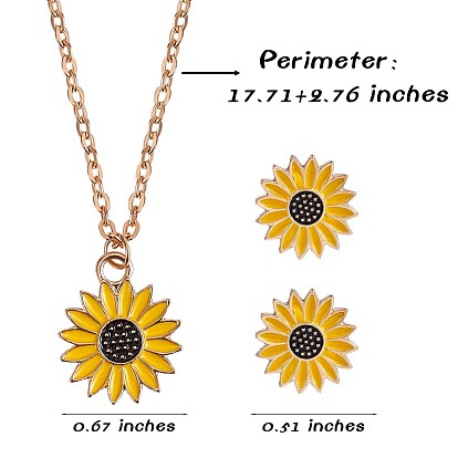 Fábrica de China Collar con colgante de girasol esmaltado y aretes,  conjunto de joyas de aleación para mujer  pulgada (45 cm), 13 mm, pin:  1 mm a granel en línea 