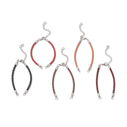 3мм круглый плетеный кожаный браслет, с 304 цепями на концах из нержавеющей стали, цвет нержавеющей стали