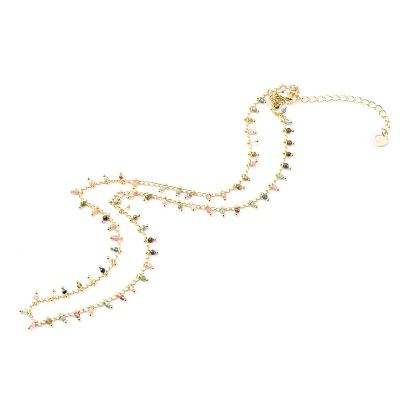 Ожерелья из натурального турмалина, с латунной обуздать цепей, граненые круглые, золотые