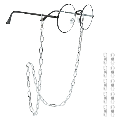 Chaînes de lunettes, tour de cou pour lunettes, avec chaînes trombones en aluminium, 304 fermoirs à pince de homard en acier inoxydable et extrémités en caoutchouc