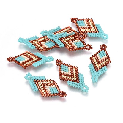Handmade Japanese Seed Beads Links, with Japan Import Thread, Loom Pattern, Rhombus