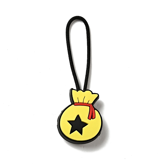 Christmas PVC Plastic Pendant Decorations, with Nylon Cord and Plastic Findings, Money Bag with Star
