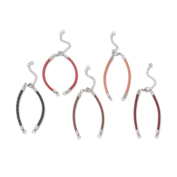 3мм круглый плетеный кожаный браслет, с 304 цепями на концах из нержавеющей стали, цвет нержавеющей стали