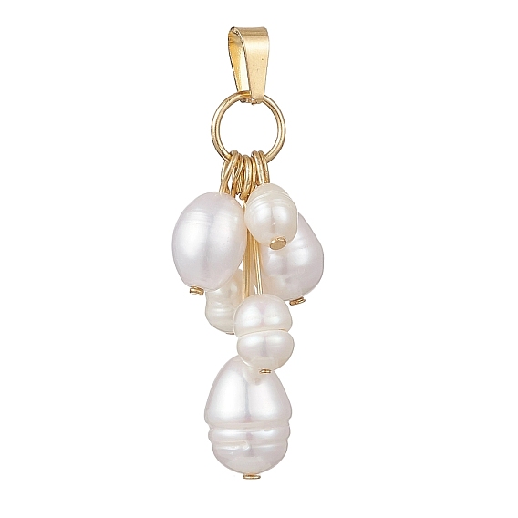 Подвески из натурального пресноводного жемчуга, подвески в виде рисовых бусин с кисточками, с 304 фурнитурой из нержавеющей стали, цветочный белый